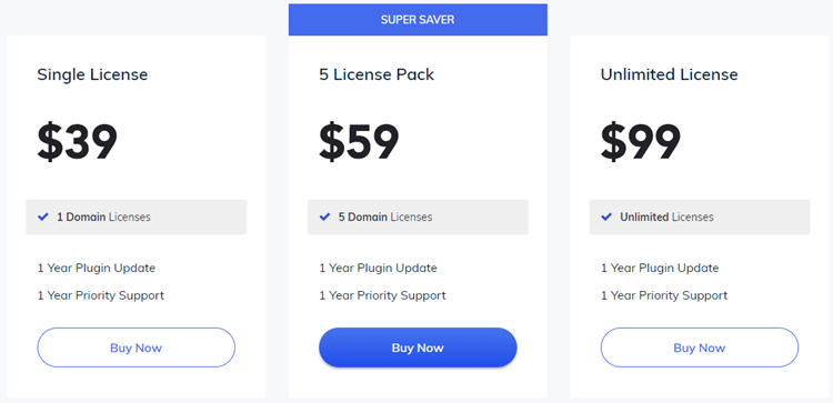 WP Page builder pricing